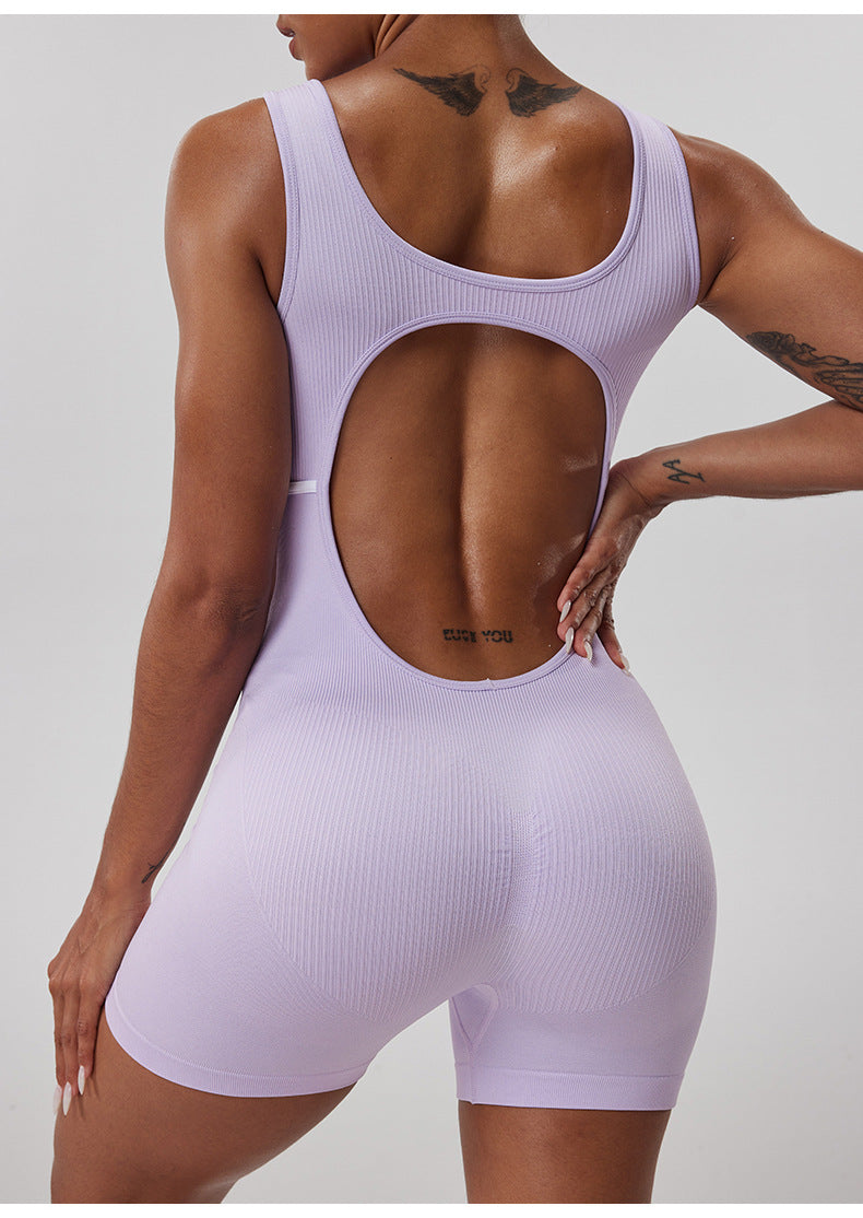 Combinaison de yoga côtelée sans couture pour femme, combinaison d'entraînement à dos échancré et larges bretelles pour la course en extérieur et le fitness