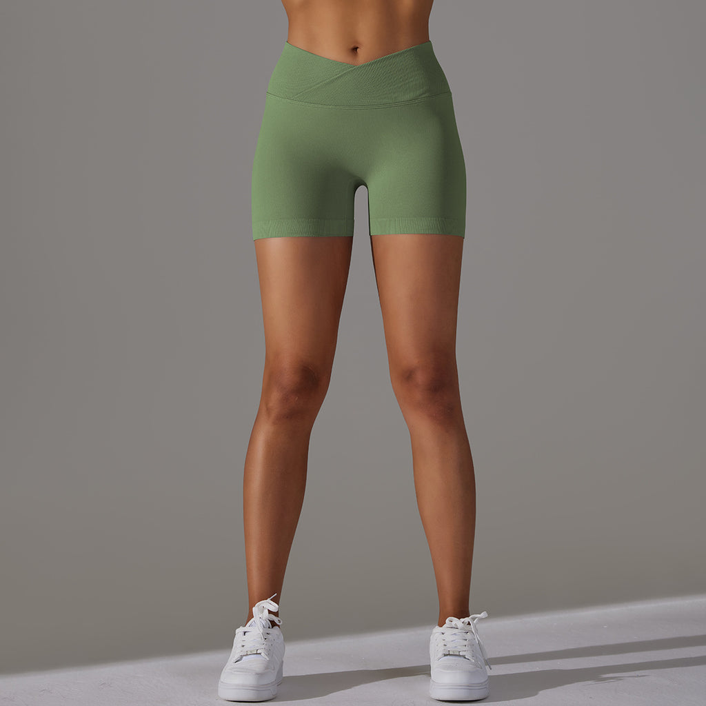 Short de yoga sans couture taille haute en V : Short push-up fessier rehaussé et short de course en maille respirante 3"