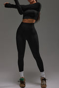 Ensemble d'entraînement de yoga pour femme, haut à manches longues et dos ajouré avec lacets et trous pour les pouces et leggings de fitness galbants pour les fesses