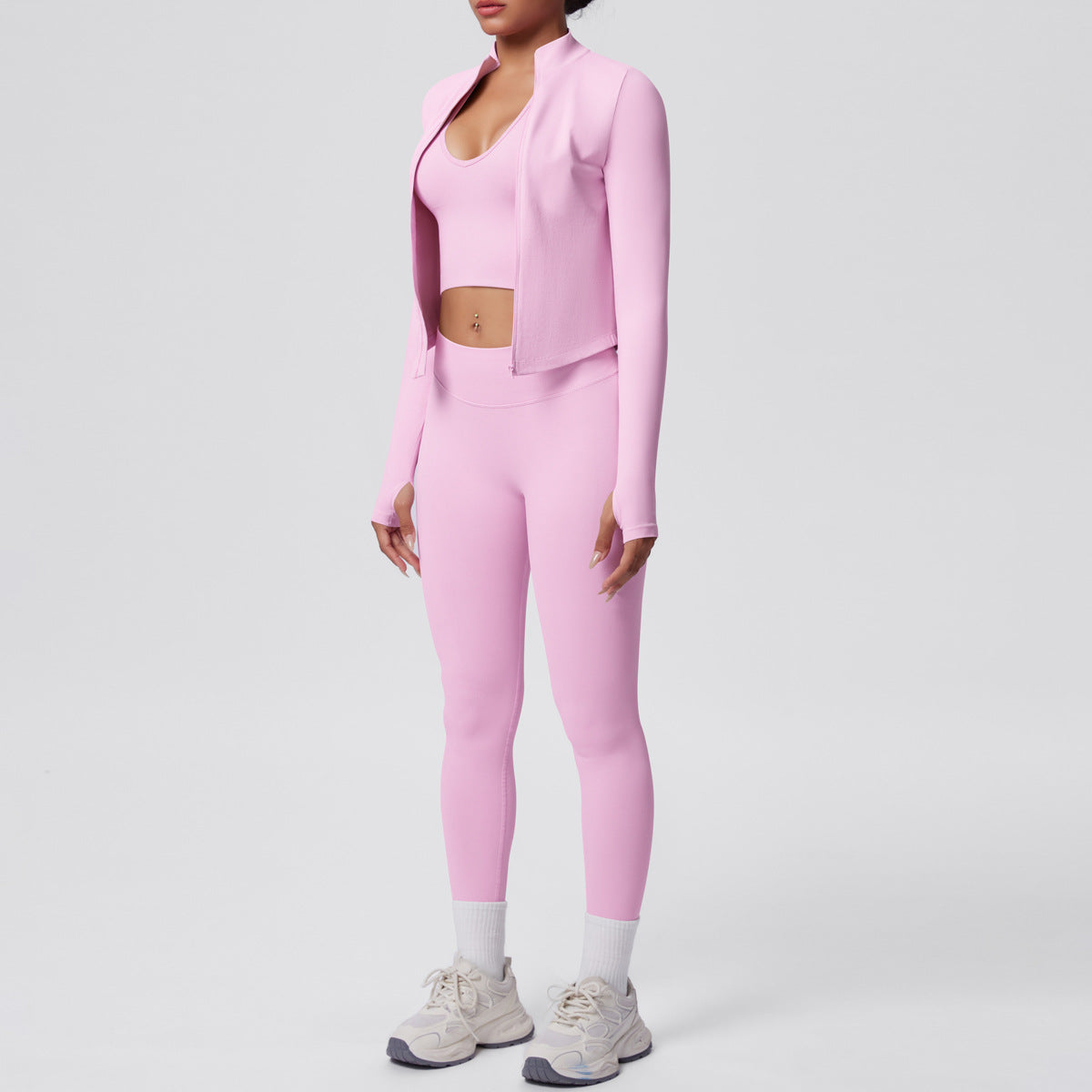 Ensemble de yoga 3 pièces sans coutures : Tenue d'entraînement respirante et très extensible - Soutien-gorge de sport, haut ajusté et leggings taille haute