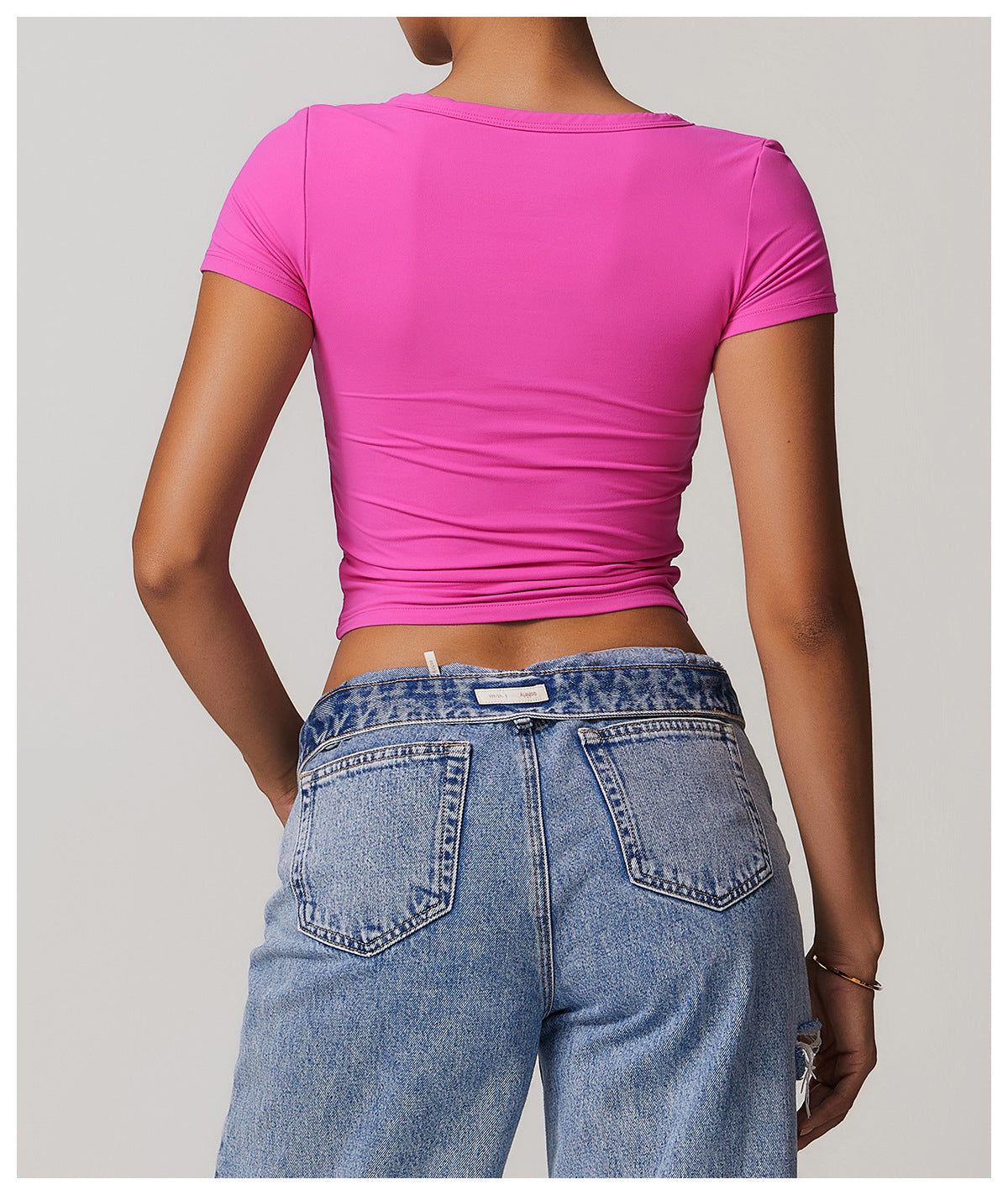 T-shirt de sport côtelé à manches courtes, col en V, pour femme, style européen et américain, idéal pour la course, le fitness et le yoga.