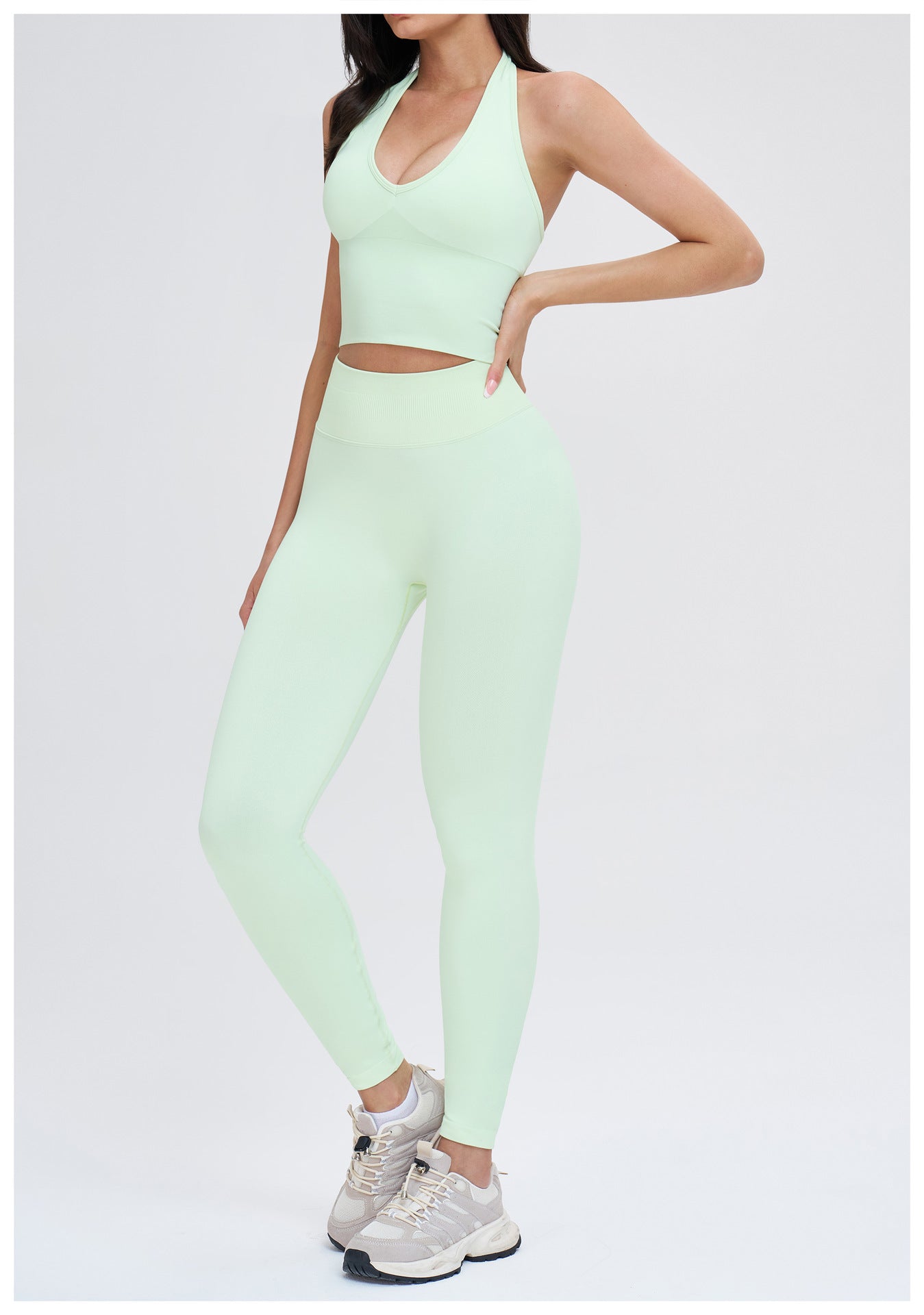Ensemble de yoga sans coutures à col rond : Tenue de sport confortable pour la course en extérieur et le fitness 5734