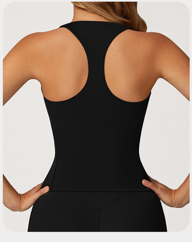 Débardeur de yoga pour femme effet seconde peau, gilet de sport slim dos nageur pour course en extérieur et fitness