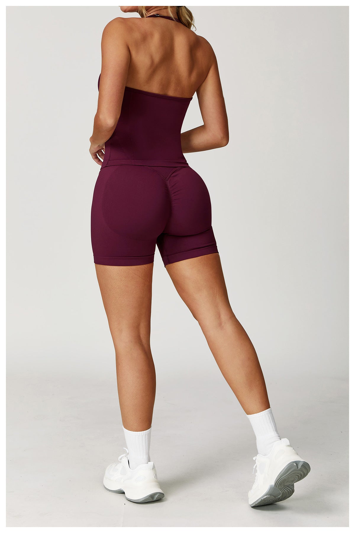 Ensemble de yoga dos nu sans coutures : Tenue de sport froncée moulante & Ensemble de fitness gainant 4552
