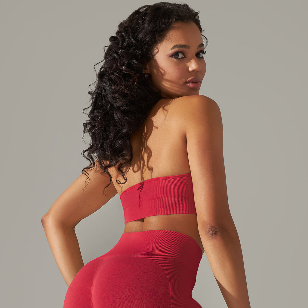 Seamless Halter Neck Sports Bra: Sexy Backless Yoga Top & Solid Color High-Stretch Fitness Bralette