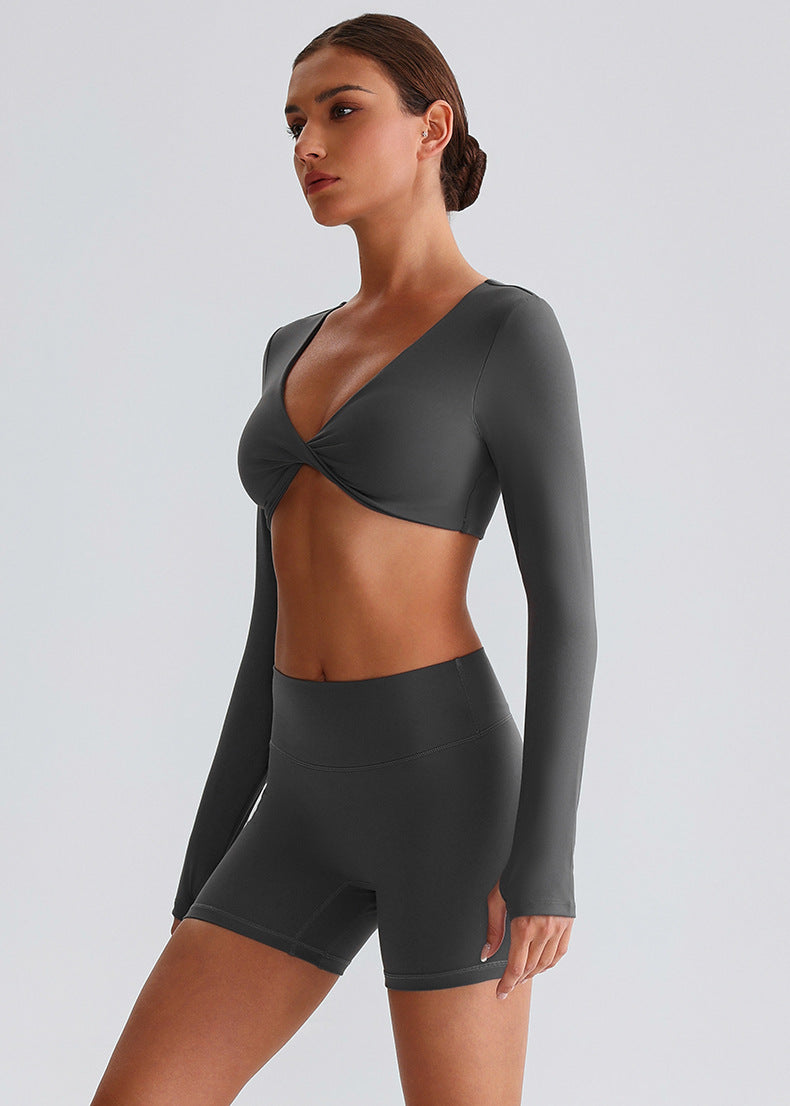Haut de sport à manches longues dos ouvert "Seconde peau" avec soutien-gorge intégré et coupe ajustée pour la course à pied et l'entraînement