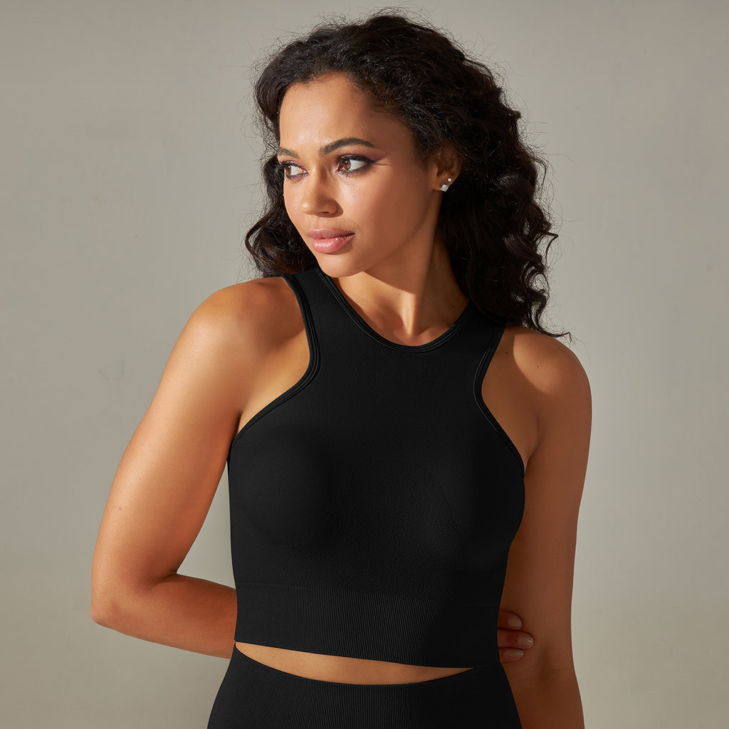 Seamless Longline Yoga Tank Top: High-Stretch Slim-Fit Sports Bra & Breathable Solid Color Fitness Vest