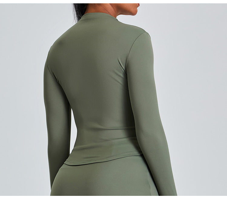 Ensemble de yoga slim à manches longues : jupe de sport trapèze taille haute avec short intégré et tenue de fitness