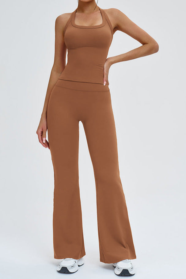 Ensemble de yoga transfrontalier, combinaison de sport antichoc à dos nageur découpé, tenue de yoga décontractée pour la course en extérieur et le fitness