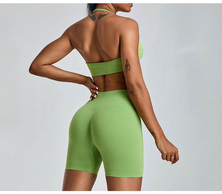 Seamless Halter-Neck Yoga Tank: Open-Back Sports Bra & Quick-Dry Outdoor Fitness Top