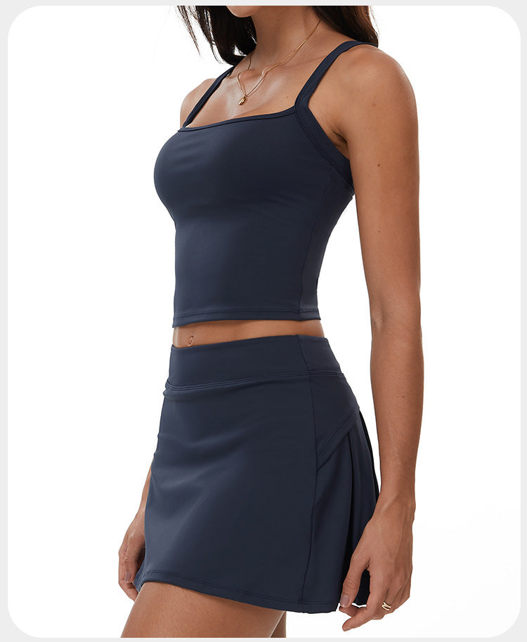 Women's A-Line Skirt Set, Quick Dry Running Vest Set, Naked Feeling Yoga & Tennis Fitness Outfit
