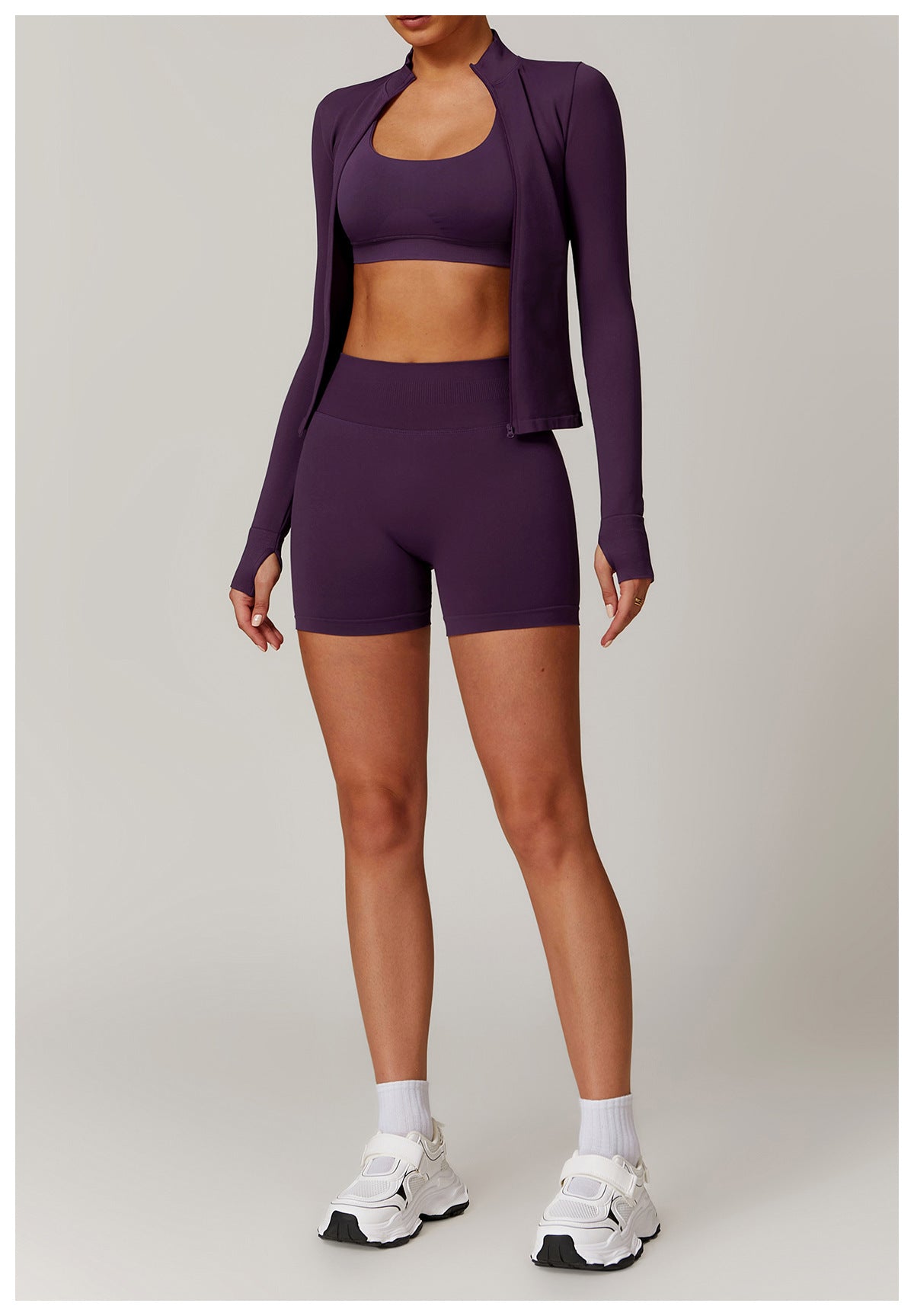Ensemble de yoga quart de zip sans couture : vêtement de sport thermique ajusté à col montant pour la course à pied 3754