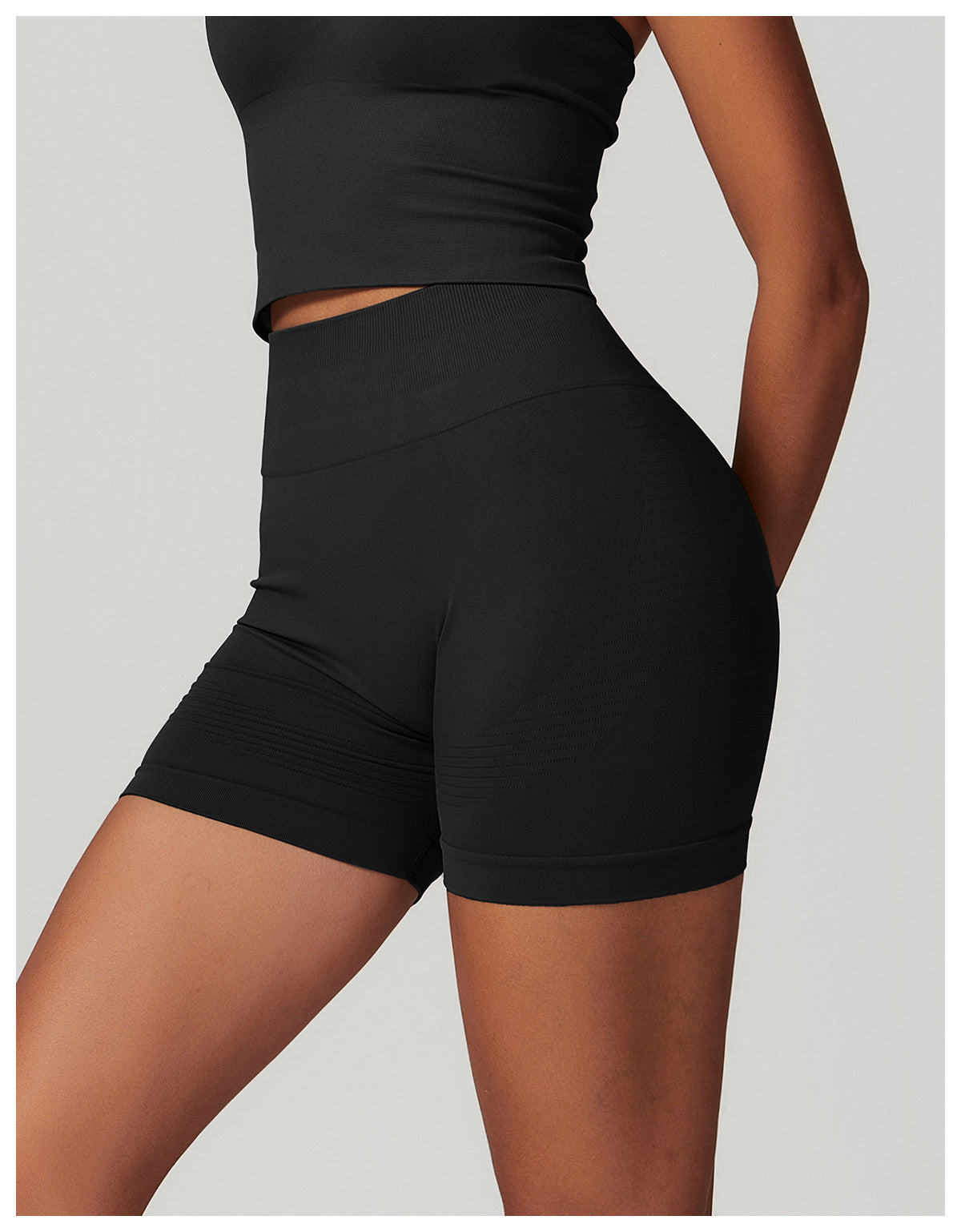 Short de yoga taille haute sans couture : Short cycliste de fitness gainant et push-up pour fesses 5475