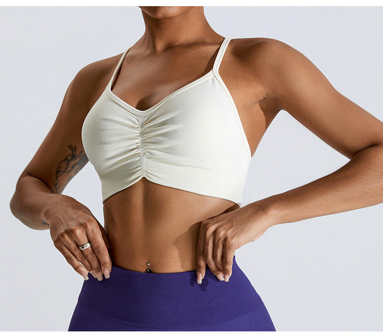 Seamless Criss-Cross Back Sports Bra: High-Elasticity Yoga Tank Top & Running Workout Bralette