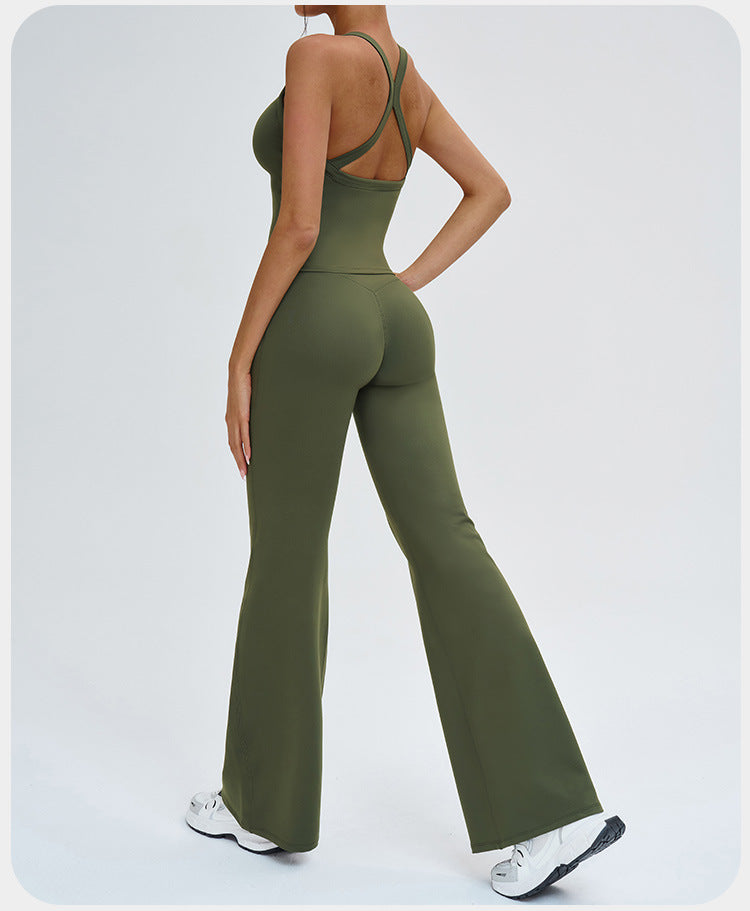 Ensemble de yoga transfrontalier, combinaison de sport antichoc à dos nageur découpé, tenue de yoga décontractée pour la course en extérieur et le fitness