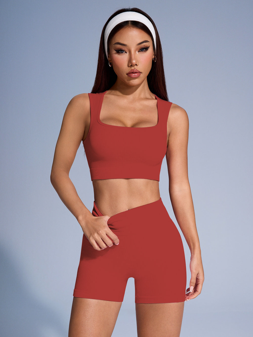 Women's Seamless Yoga Workout Set, Sleeveless Sports Top & Peach Booty Lifting Shorts for Running & Fitness