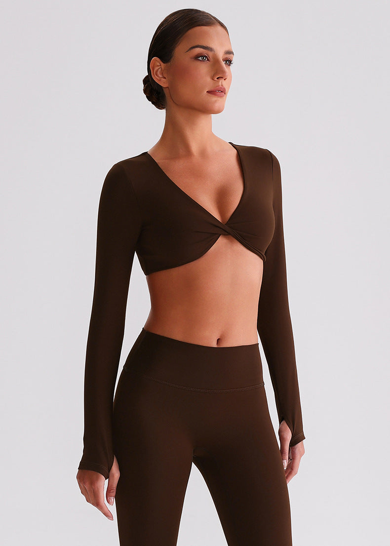 Haut de sport à manches longues dos ouvert "Seconde peau" avec soutien-gorge intégré et coupe ajustée pour la course à pied et l'entraînement