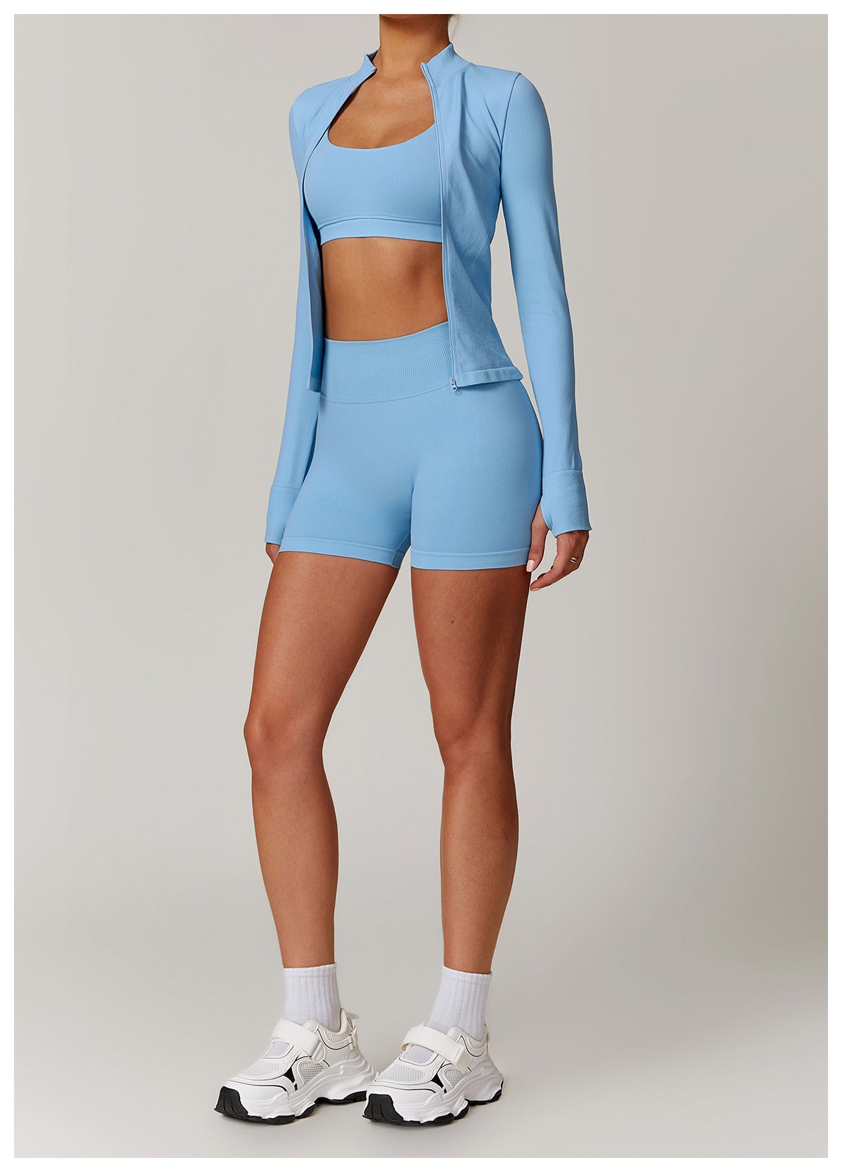 Ensemble de yoga quart de zip sans couture : vêtement de sport thermique ajusté à col montant pour la course à pied 3754