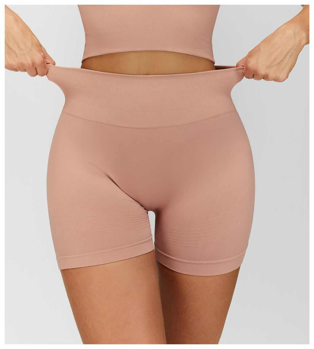 Short de yoga taille haute sans couture : Short cycliste de fitness gainant et push-up pour fesses 5475