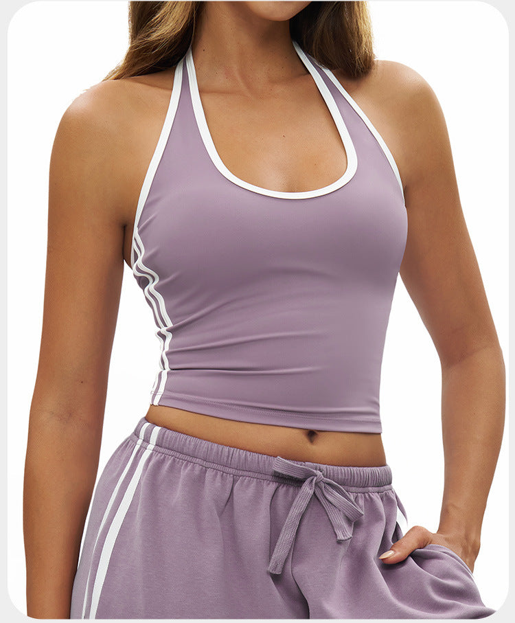 Débardeur de Yoga à Encolure Dégagée et Dos Nageur pour Traitement Personnalisé, Débardeur de Yoga Ajusté avec Bordure Contrastée, Soutien-Gorge de Sport d'Extérieur