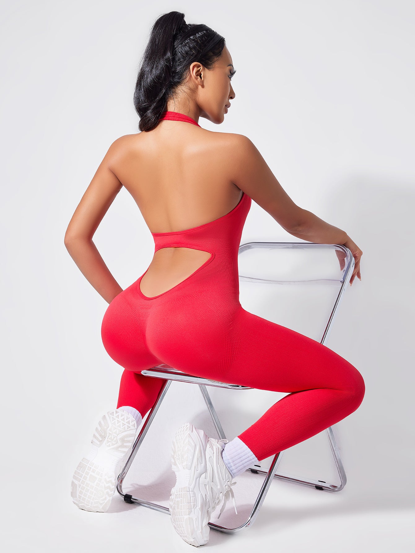 Combinaison de Yoga Sexy Dos Nu Push-Up pour Femmes, Bodysuit Amincissant Effet Pêche, Tenue de Yoga Une Pièce Style Débardeur