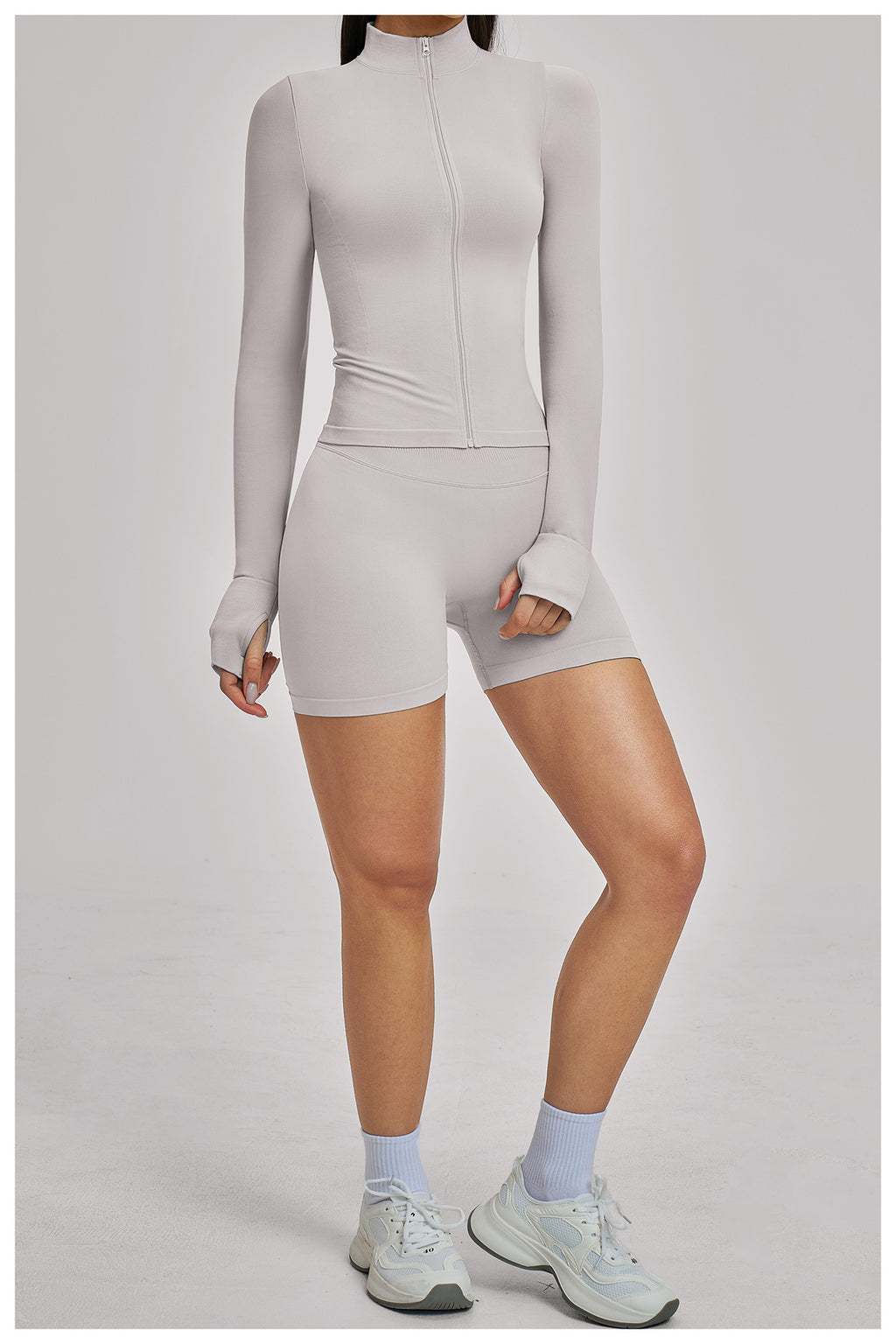 Ensemble de yoga quart de zip sans couture : vêtement de sport thermique ajusté à col montant pour la course à pied 3754