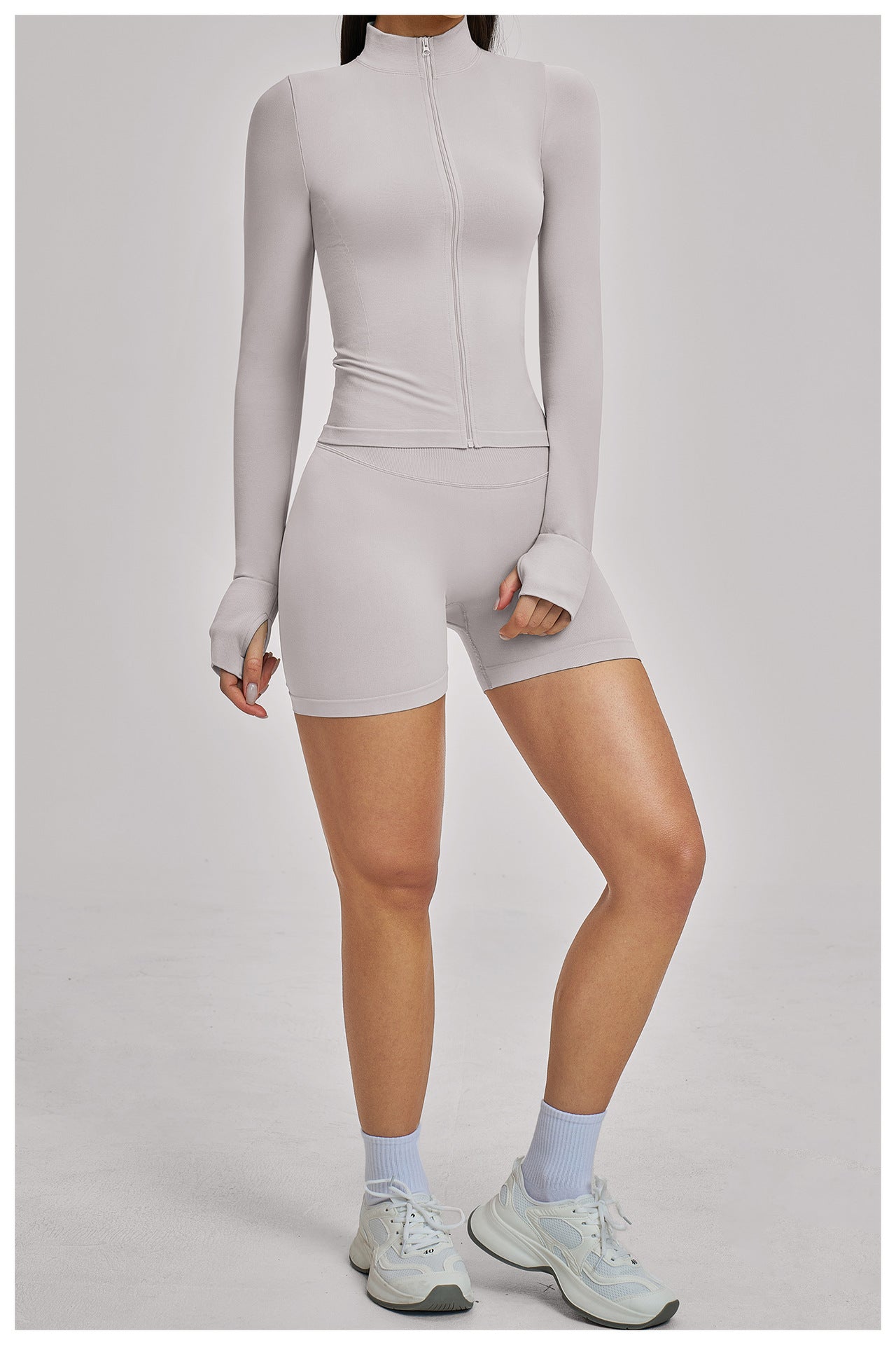 Ensemble de yoga quart de zip sans couture : vêtement de sport thermique ajusté à col montant pour la course à pied 3754