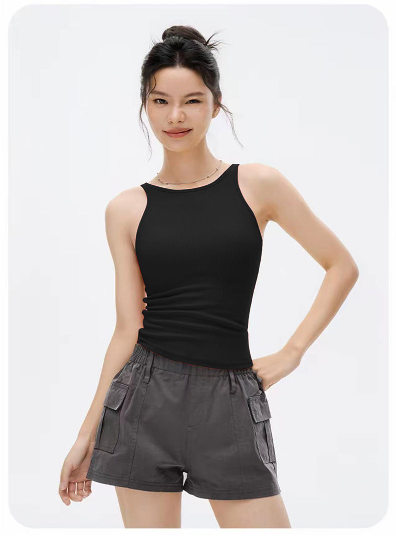 Soutien-gorge de sport push-up antichoc à bonnets fixes pour femmes, débardeur de yoga pour le printemps et l'été, gilet de course et de fitness respirant simple et élégant pour l'extérieur