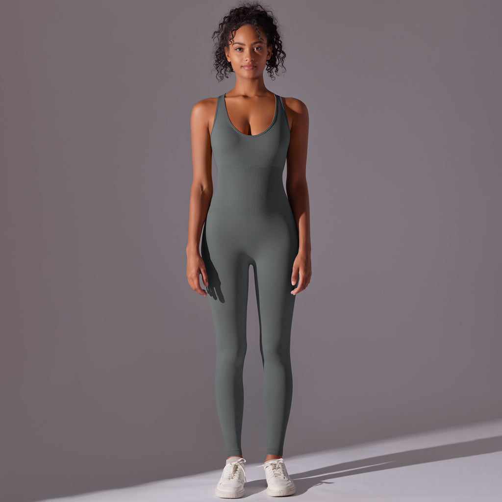 Nahtloser, langer Yoga-Unitard: Einteiliger, rückenfreier Aerial-Yoga-Bodysuit & atmungsaktiver, schmal geschnittener Jumpsuit
