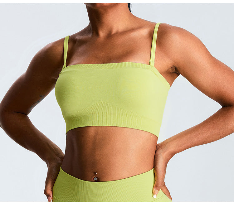 Seamless Tube-Top Sports Bra: Open-Back Yoga Cami with Detachable Straps & Padded Fitness Tank