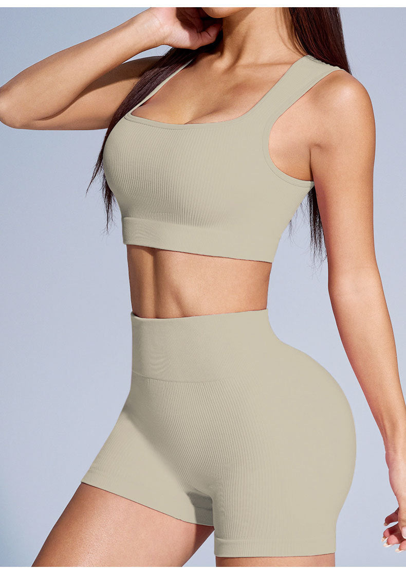 Ensemble de yoga sans couture pour femmes, débardeur de sport sans manches et short de sport push-up pour la course et le fitness