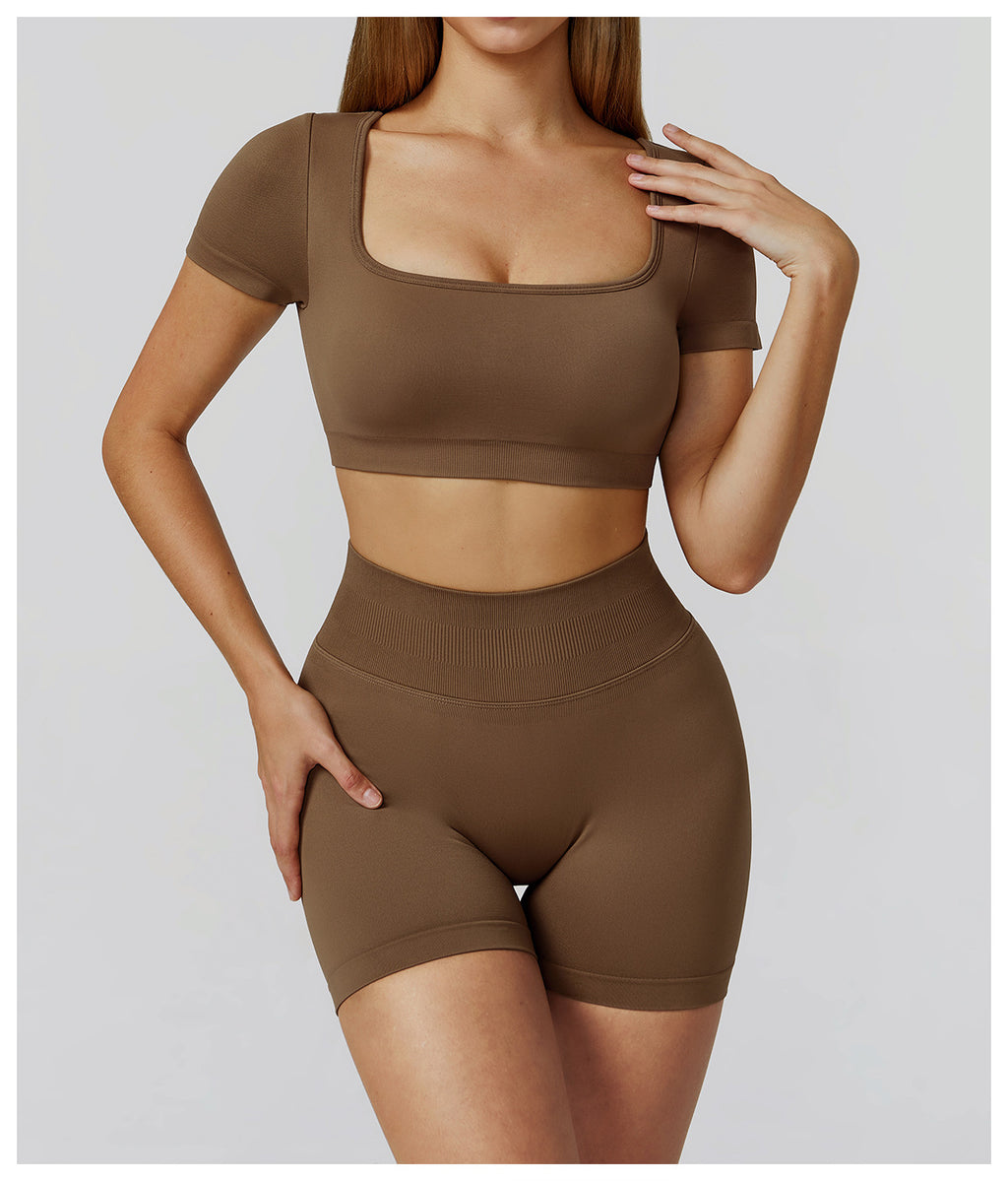 Ensemble de yoga sans couture : Tenue de sport taille haute dos nu pour la course et le fitness 2184