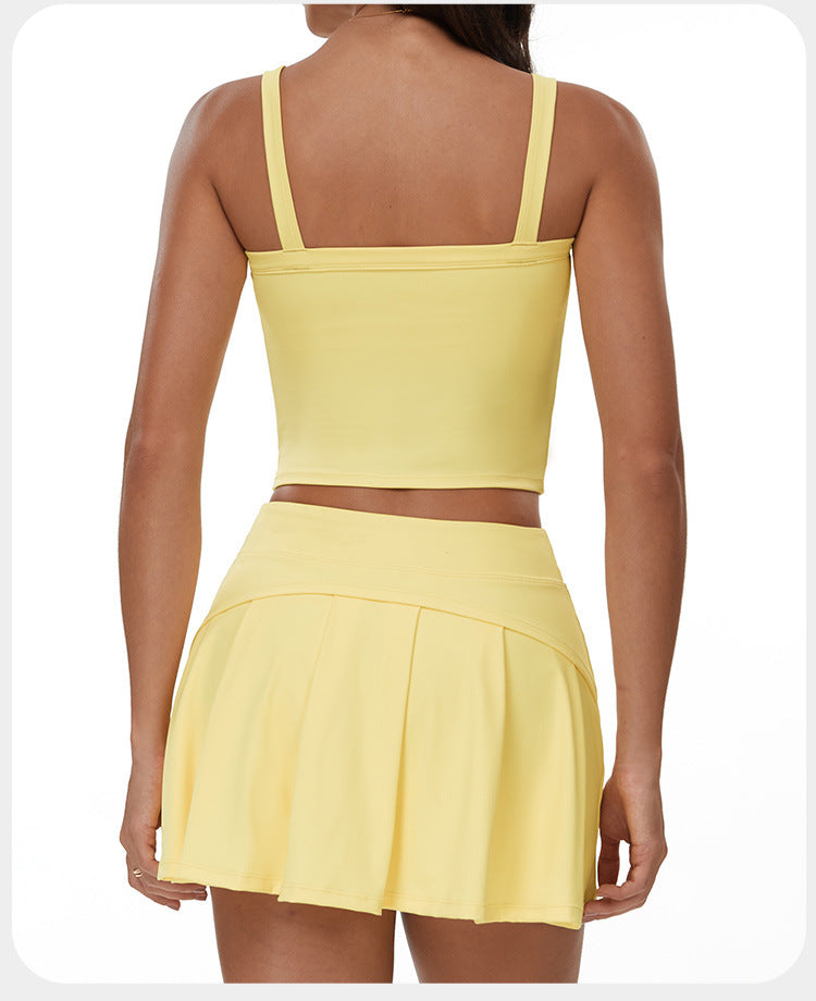 Women's A-Line Skirt Set, Quick Dry Running Vest Set, Naked Feeling Yoga & Tennis Fitness Outfit