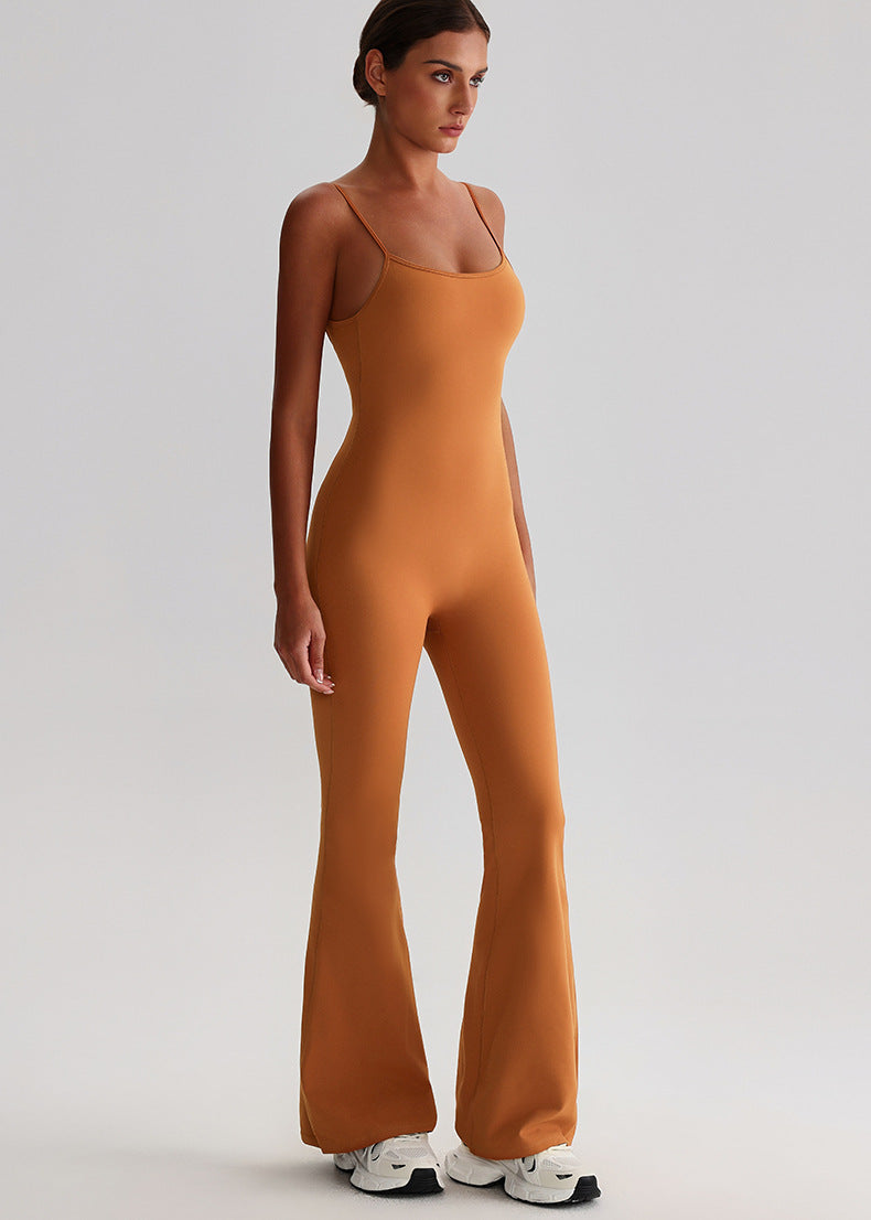 Combinaison de yoga sans couture à bretelles ajustables : Body sculptant à dos ouvert et combinaison de sport slim.