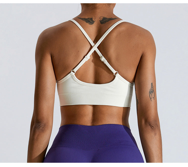 Seamless Criss-Cross Back Sports Bra: High-Elasticity Yoga Tank Top & Running Workout Bralette