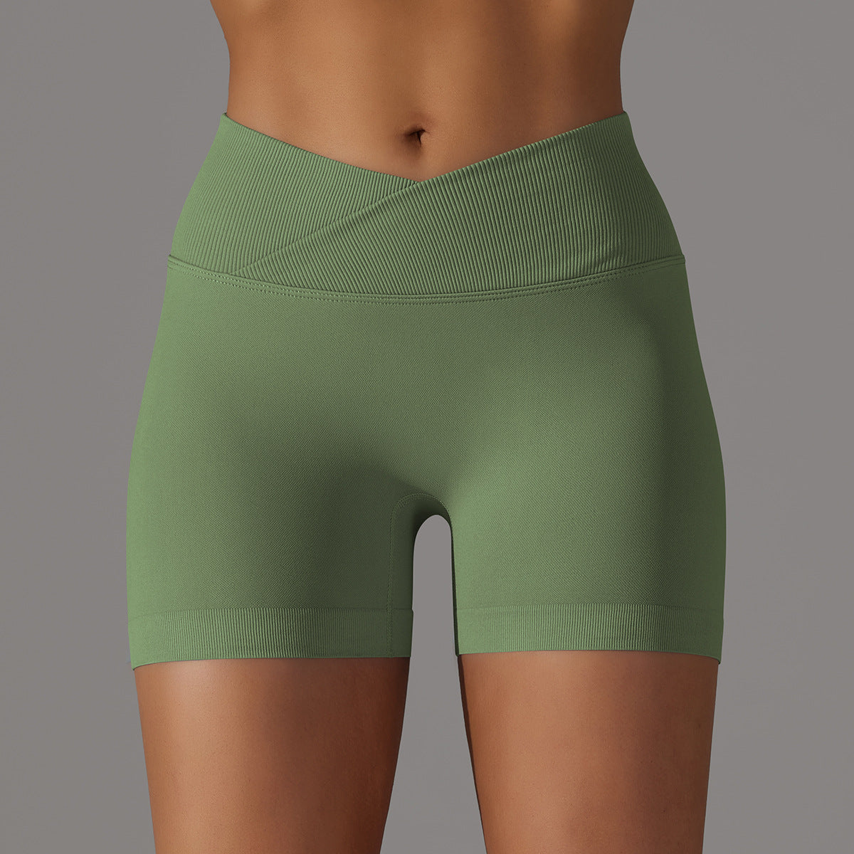 Short de yoga sans couture taille haute en V : Short push-up fessier rehaussé et short de course en maille respirante 3"
