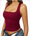 Débardeur de yoga pour femme effet seconde peau, gilet de sport slim dos nageur pour course en extérieur et fitness