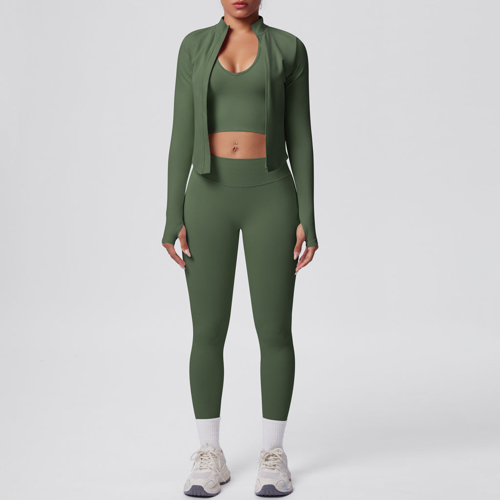 Ensemble de yoga 3 pièces sans coutures : Tenue d'entraînement respirante et très extensible - Soutien-gorge de sport, haut ajusté et leggings taille haute