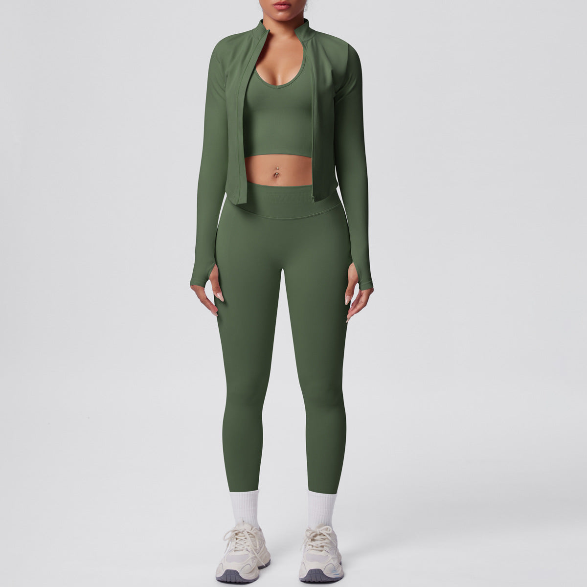 Ensemble de yoga 3 pièces sans coutures : Tenue d'entraînement respirante et très extensible - Soutien-gorge de sport, haut ajusté et leggings taille haute