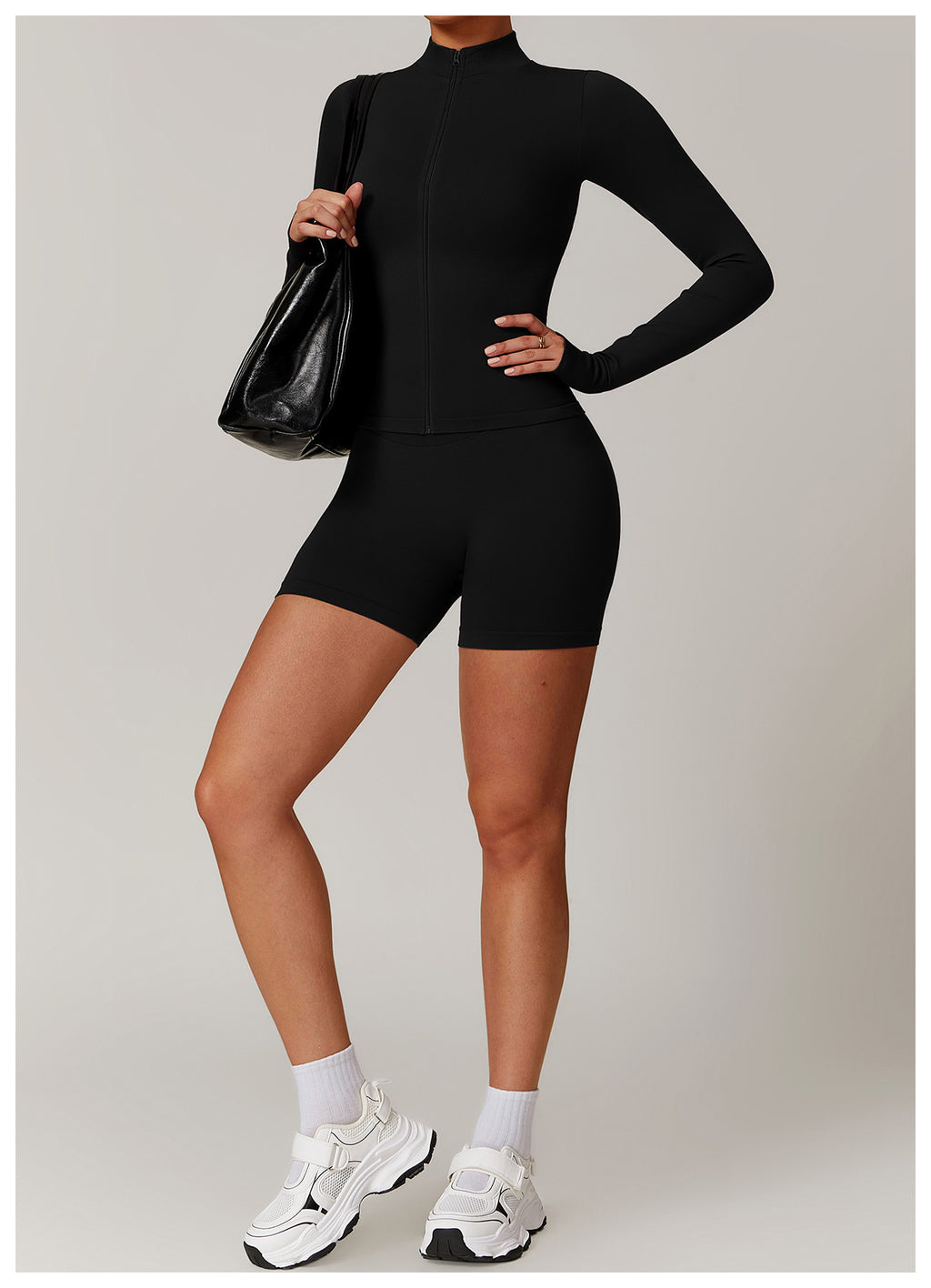 Ensemble de yoga quart de zip sans couture : vêtement de sport thermique ajusté à col montant pour la course à pied 3754