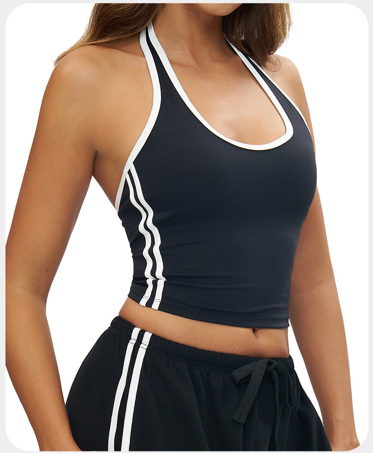 Débardeur de Yoga à Encolure Dégagée et Dos Nageur pour Traitement Personnalisé, Débardeur de Yoga Ajusté avec Bordure Contrastée, Soutien-Gorge de Sport d'Extérieur