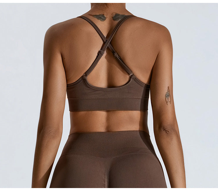Seamless Criss-Cross Back Sports Bra: High-Elasticity Yoga Tank Top & Running Workout Bralette
