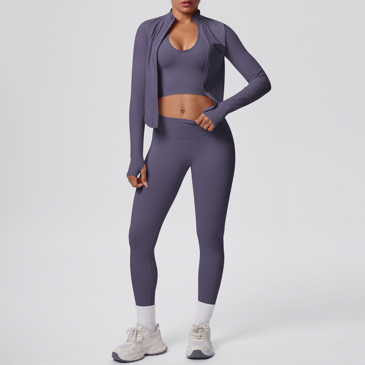 Ensemble de yoga 3 pièces sans coutures : Tenue d'entraînement respirante et très extensible - Soutien-gorge de sport, haut ajusté et leggings taille haute