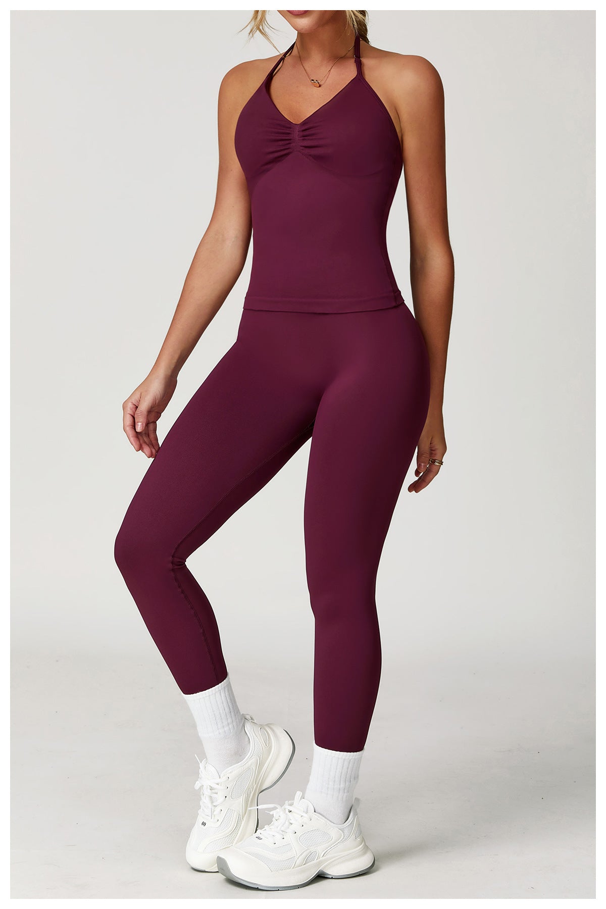 Ensemble de yoga dos nu sans coutures : Tenue de sport froncée moulante & Ensemble de fitness gainant 4552