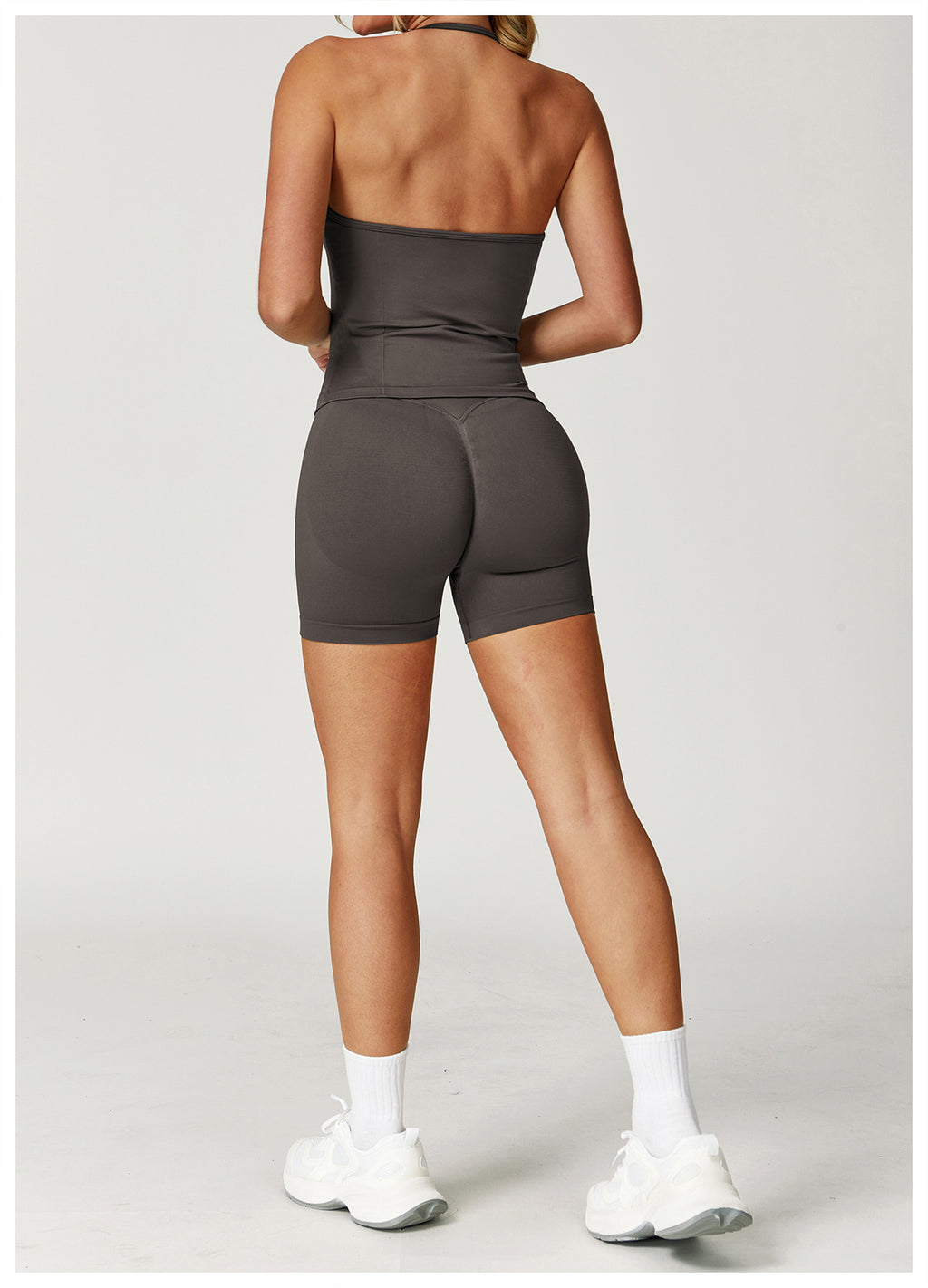 Ensemble de yoga dos nu sans coutures : Tenue de sport froncée moulante & Ensemble de fitness gainant 4552