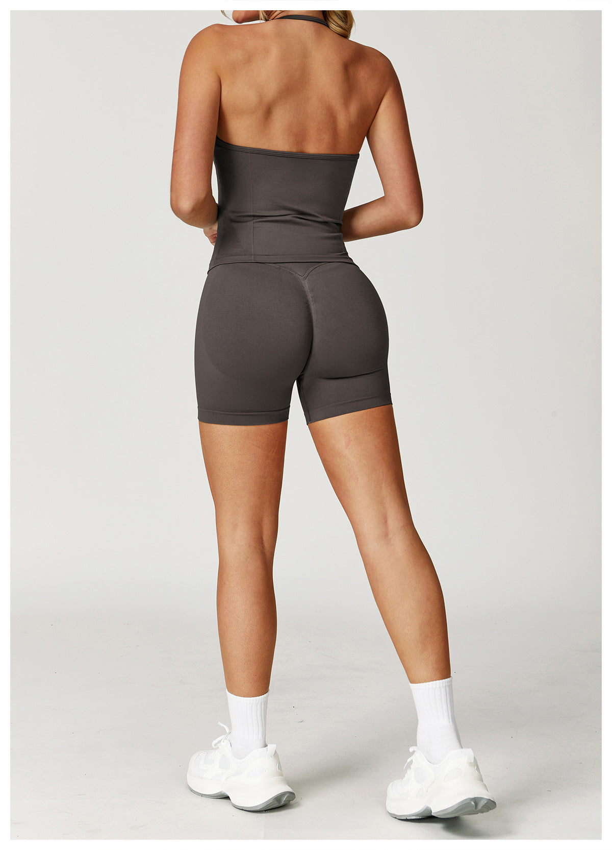 Ensemble de yoga dos nu sans coutures : Tenue de sport froncée moulante & Ensemble de fitness gainant 4552