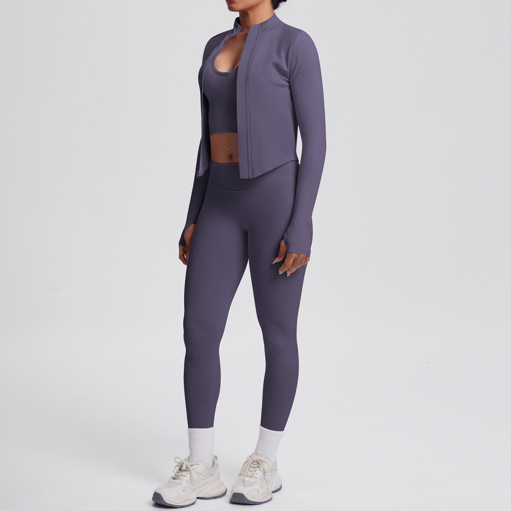 Ensemble de yoga 3 pièces sans coutures : Tenue d'entraînement respirante et très extensible - Soutien-gorge de sport, haut ajusté et leggings taille haute