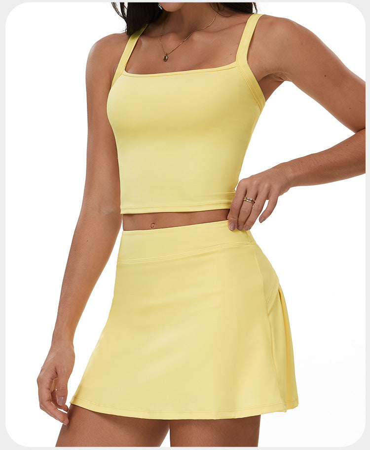 Women's A-Line Skirt Set, Quick Dry Running Vest Set, Naked Feeling Yoga & Tennis Fitness Outfit