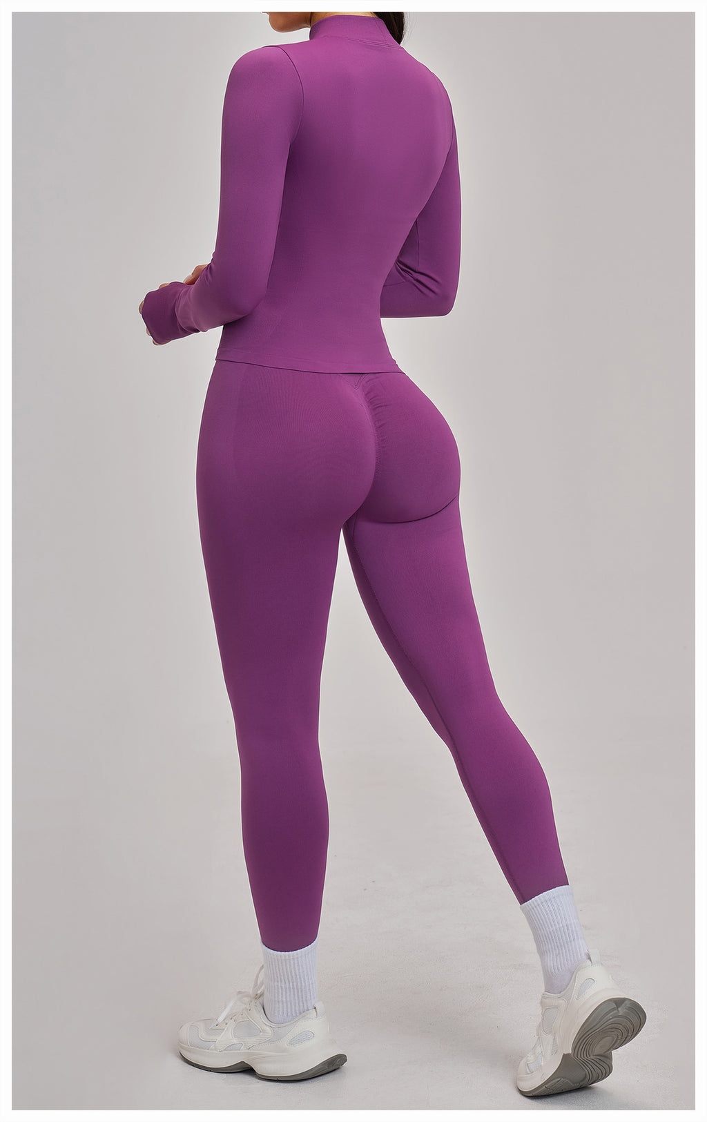 Ensemble de yoga quart de zip sans couture : vêtement de sport thermique ajusté à col montant pour la course à pied 3754