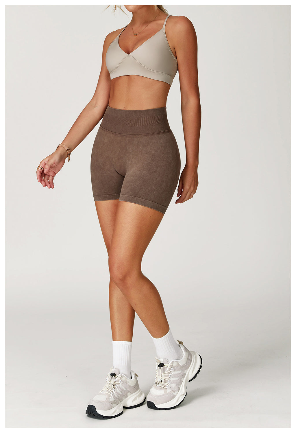Short de yoga sans couture délavé à l'acide : Short de fitness taille haute gainant pour la course 7425